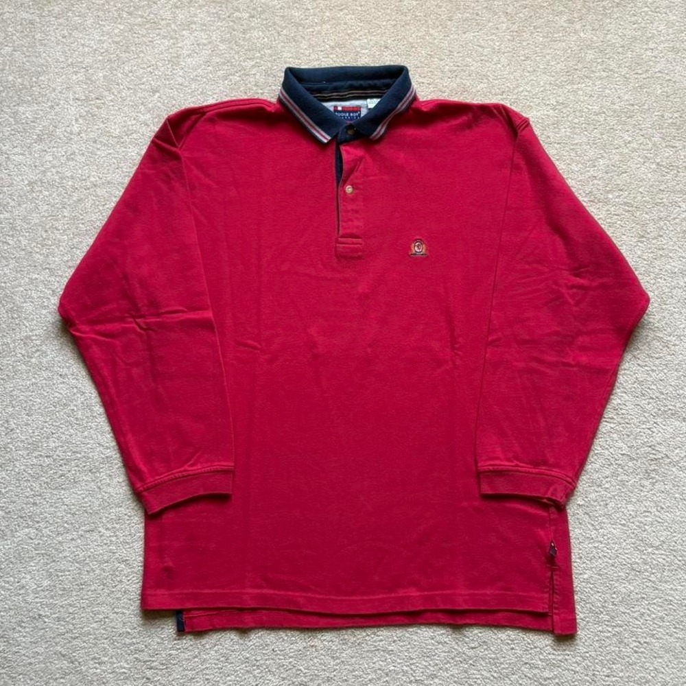 Bugle Boy Classics Red Navy Rugby‎ Style Polo Long Sleeve Shirt XL